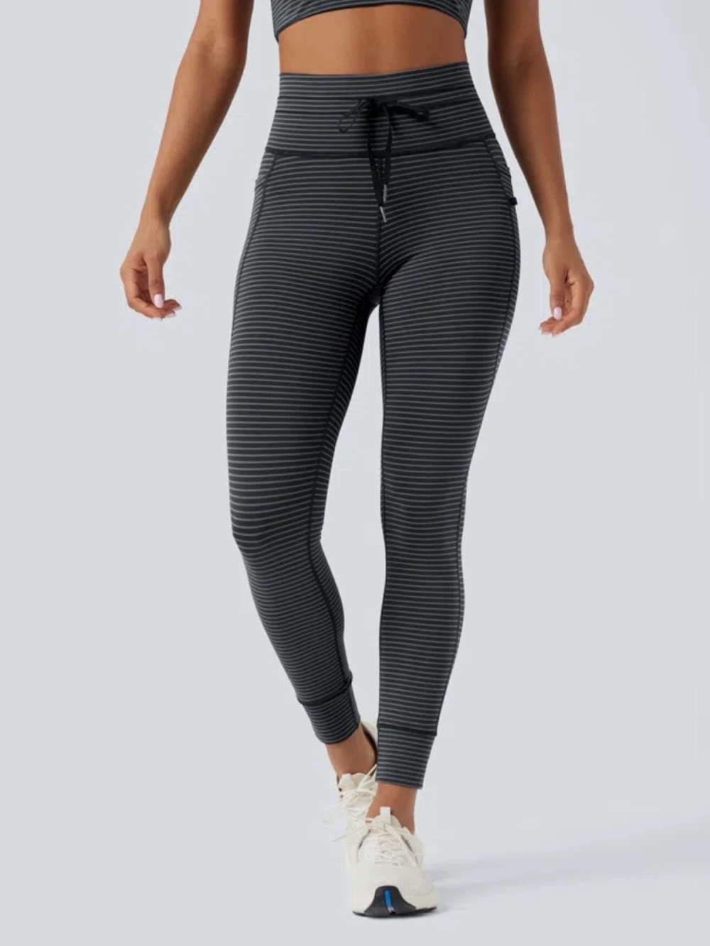 High Waisted Drawstring Striped Yoga 7/8 pant with Pockets